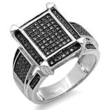 0.50 Carat (ctw) Sterling Silver Round Black Diamond Mens Ladies Unisex Cocktail Engagement Ring 1/2 CT