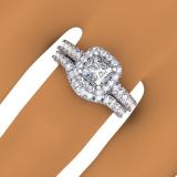 2.00 Carat (ctw) 10K White Gold Princess & Round Diamond Ladies Halo Style Bridal Engagement Ring Matching Band Set 2 CT