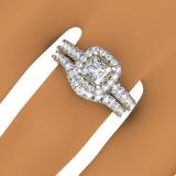 2.00 Carat (ctw) 10K Yellow Gold Princess & Round Diamond Ladies Halo Style Bridal Engagement Ring Matching Band Set 2 CT