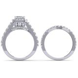 2.00 Carat (ctw) 14K White Gold Princess & Round Diamond Ladies Halo Style Bridal Engagement Ring Matching Band Set 2 CT