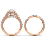 2.00 Carat (ctw) 18K Rose Gold Princess & Round Diamond Ladies Halo Style Bridal Engagement Ring Matching Band Set 2 CT