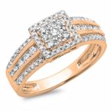 0.75 Carat (ctw) 14K Rose Gold Round Cut Diamond Ladies Cluster Style Bridal Halo Engagement Ring 3/4 CT