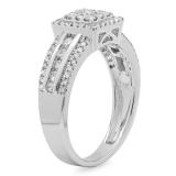 0.75 Carat (ctw) 14K White Gold Round Cut Diamond Ladies Cluster Style Bridal Halo Engagement Ring 3/4 CT