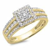 0.75 Carat (ctw) 18K Yellow Gold Round Cut Diamond Ladies Cluster Style Bridal Halo Engagement Ring 3/4 CT