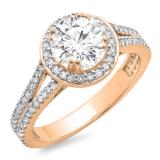 1.50 Carat (ctw) 14K Rose Gold Round Cut Diamond Ladies Bridal Split Shank Halo Engagement Ring 1 1/2 CT