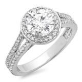 1.50 Carat (ctw) 14K White Gold Round Cut Diamond Ladies Bridal Split Shank Halo Engagement Ring 1 1/2 CT