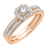 0.55 Carat (ctw) 18K Rose Gold Round Cut Diamond Ladies Halo Engagement Bridal Ring With Matching Band Set 1/2 CT