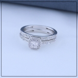 0.55 Carat (ctw) 18K White Gold Round Cut Diamond Ladies Halo Engagement Bridal Ring With Matching Band Set 1/2 CT
