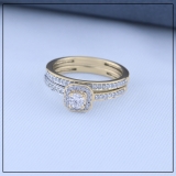 0.55 Carat (ctw) 18K Yellow Gold Round Cut Diamond Ladies Halo Engagement Bridal Ring With Matching Band Set 1/2 CT