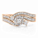 0.65 Carat (ctw) 10K Rose Gold Round Diamond Ladies Twisted Swirl Bridal Halo Engagement Ring With Matching Band Set