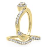 0.65 Carat (ctw) 10K Yellow Gold Round Diamond Ladies Twisted Swirl Bridal Halo Engagement Ring With Matching Band Set