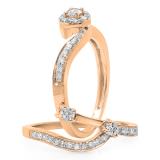 0.65 Carat (ctw) 14K Rose Gold Round Diamond Ladies Twisted Swirl Bridal Halo Engagement Ring With Matching Band Set