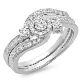 0.65 Carat (ctw) 14K White Gold Round Diamond Ladies Twisted Swirl Bridal Halo Engagement Ring With Matching Band Set