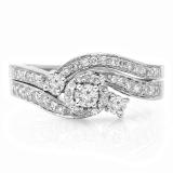 0.65 Carat (ctw) 14K White Gold Round Diamond Ladies Twisted Swirl Bridal Halo Engagement Ring With Matching Band Set