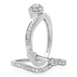 0.65 Carat (ctw) 14K White Gold Round Diamond Ladies Twisted Swirl Bridal Halo Engagement Ring With Matching Band Set