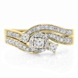 0.65 Carat (ctw) 14K Yellow Gold Round Diamond Ladies Twisted Swirl Bridal Halo Engagement Ring With Matching Band Set