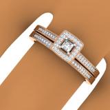 0.25 Carat (ctw) 14K Rose Gold Princess & Round Diamond Ladies Milgrain Bridal Halo Engagement Ring With Matching Band Set 1/4 CT