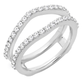 0.50 Carat (ctw) 18K White Gold Round Diamond Ladies Anniversary Wedding Band Enhancer Guard Double Ring 1/2 CT