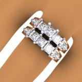 3.10 Carat (ctw) 14K Rose Gold Princess & Round Diamond Ladies Bridal 3 Stone Engagement Ring With Matching Band Set 3 1/10 CT