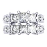 3.10 Carat (ctw) 14K White Gold Princess & Round Diamond Ladies Bridal 3 Stone Engagement Ring With Matching Band Set 3 1/10 CT