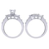 3.10 Carat (ctw) 14K White Gold Princess & Round Diamond Ladies Bridal 3 Stone Engagement Ring With Matching Band Set 3 1/10 CT