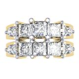 3.10 Carat (ctw) 14K Yellow Gold Princess & Round Diamond Ladies Bridal 3 Stone Engagement Ring With Matching Band Set 3 1/10 CT