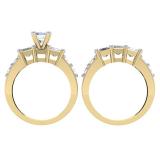 3.10 Carat (ctw) 14K Yellow Gold Princess & Round Diamond Ladies Bridal 3 Stone Engagement Ring With Matching Band Set 3 1/10 CT