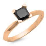 1.00 Carat (ctw) 10K Rose Gold Princess Cut Black Diamond Ladies Solitaire Bridal Engagement Ring 1 CT