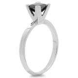 1.00 Carat (ctw) 14K White Gold Princess Cut Black Diamond Ladies Solitaire Bridal Engagement Ring 1 CT