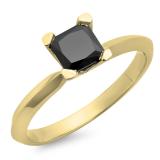 1.00 Carat (ctw) 14K Yellow Gold Princess Cut Black Diamond Ladies Solitaire Bridal Engagement Ring 1 CT