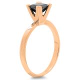 1.00 Carat (ctw) 18K Rose Gold Princess Cut Black Diamond Ladies Solitaire Bridal Engagement Ring 1 CT