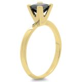 1.00 Carat (ctw) 18K Yellow Gold Princess Cut Black Diamond Ladies Solitaire Bridal Engagement Ring 1 CT