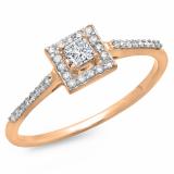0.40 Carat (ctw) 14K Rose Gold Princess & Round Cut Diamond Ladies Bridal Halo Engagement Ring