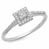 0.40 Carat (ctw) 18K White Gold Princess & Round Cut Diamond Ladies Bridal Halo Engagement Ring