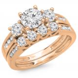 1.80 Carat (ctw) 14K Rose Gold Round Diamond Ladies Bridal 3 Stone Engagement Ring With Matching Band Set