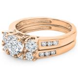 1.80 Carat (ctw) 14K Rose Gold Round Diamond Ladies Bridal 3 Stone Engagement Ring With Matching Band Set