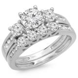 1.80 Carat (ctw) 14K White Gold Round Diamond Ladies Bridal 3 Stone Engagement Ring With Matching Band Set