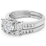 1.80 Carat (ctw) 14K White Gold Round Diamond Ladies Bridal 3 Stone Engagement Ring With Matching Band Set
