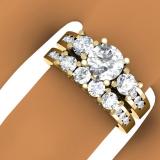 1.80 Carat (ctw) 14K Yellow Gold Round Diamond Ladies Bridal 3 Stone Engagement Ring With Matching Band Set