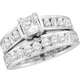 2.00 Carat (ctw) 10K White Gold Princess & Round Cut Diamond Ladies Bridal Engagement Ring With Matching Band Set 2 CT