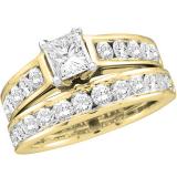 2.00 Carat (ctw) 10K Yellow Gold Princess & Round Cut Diamond Ladies Bridal Engagement Ring With Matching Band Set 2 CT