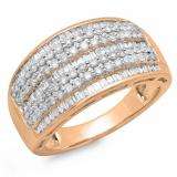 1.25 Carat (ctw) 10K Rose Gold Round & Baguette Cut Diamond Ladies Anniversary Wedding Band 1 1/4 CT
