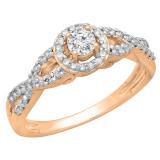 0.50 Carat (ctw) 14K Rose Gold Round Diamond Ladies Swirl Split Shank Bridal Halo Style Engagement Ring 1/2 CT