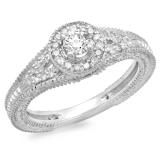 0.50 Carat (ctw) 18K White Gold Round Diamond Ladies Split Shank Bridal Vintage Halo Style Engagement Ring 1/2 CT