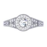 0.50 Carat (ctw) 18K White Gold Round Diamond Ladies Split Shank Bridal Vintage Halo Style Engagement Ring 1/2 CT