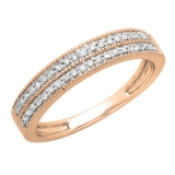 0.25 Carat (ctw) 10K Rose Gold Round Diamond Ladies Double Row Milgrain Anniversary Wedding Band 1/4 CT