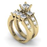 3.25 Carat (ctw) 14K Yellow Gold Princess & Round Diamond Ladies Bridal 3 Stone Engagement Ring With Matching Band Set 3 1/4 CT
