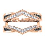 0.50 Carat (ctw) 10K Rose Gold Round Black & White Diamond Ladies Anniversary Wedding Band Enhancer Guard Double Ring 1/2 CT