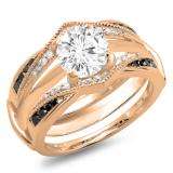 0.50 Carat (ctw) 10K Rose Gold Round Black & White Diamond Ladies Anniversary Wedding Band Enhancer Guard Double Ring 1/2 CT