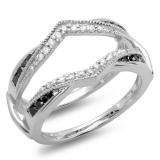 0.50 Carat (ctw) 10K White Gold Round Black & White Diamond Ladies Anniversary Wedding Band Enhancer Guard Double Ring 1/2 CT